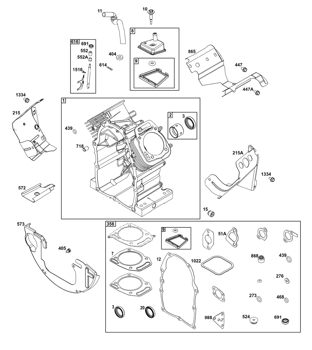 Cylinder Group Diagram and Parts List for 305446-0619-B5 200000 - 399999 Briggs and Stratton Engine